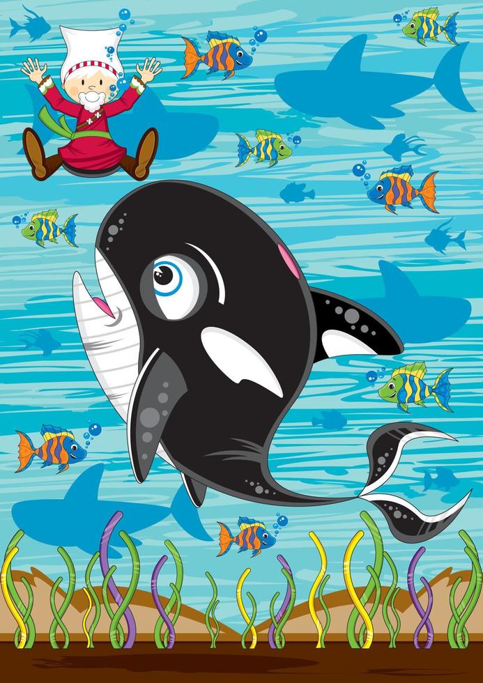 Joná e a baleia com tropical peixe e tubarões - bíblico ilustração vetor