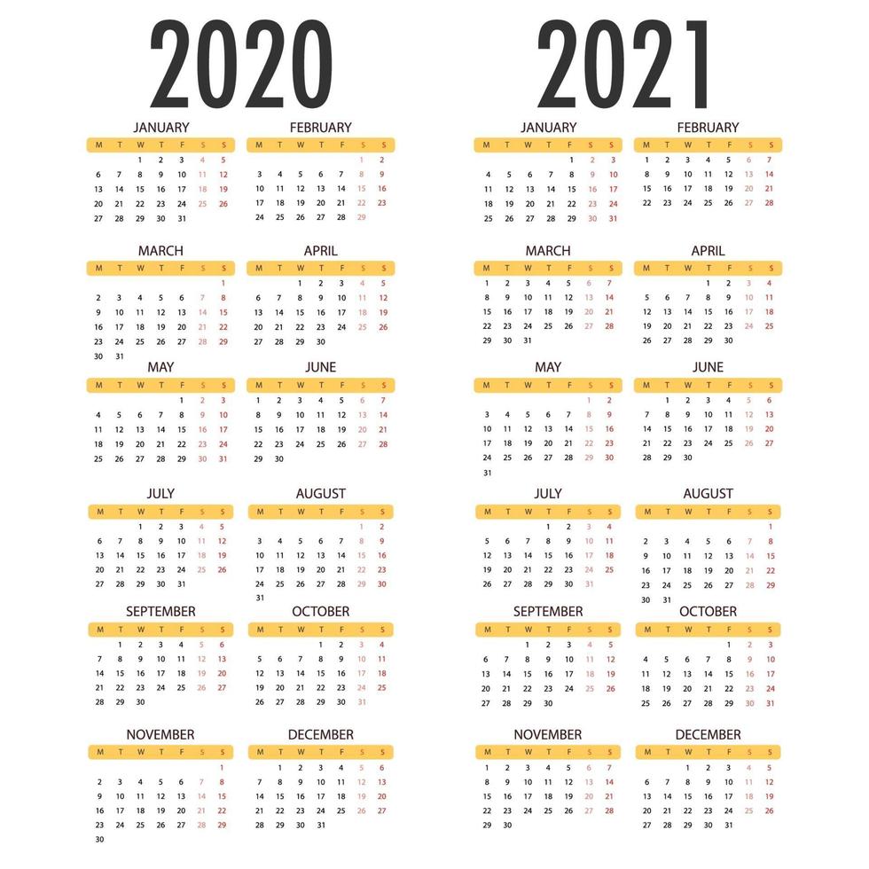 calendário para 2021 2021. modelo de vetor simples
