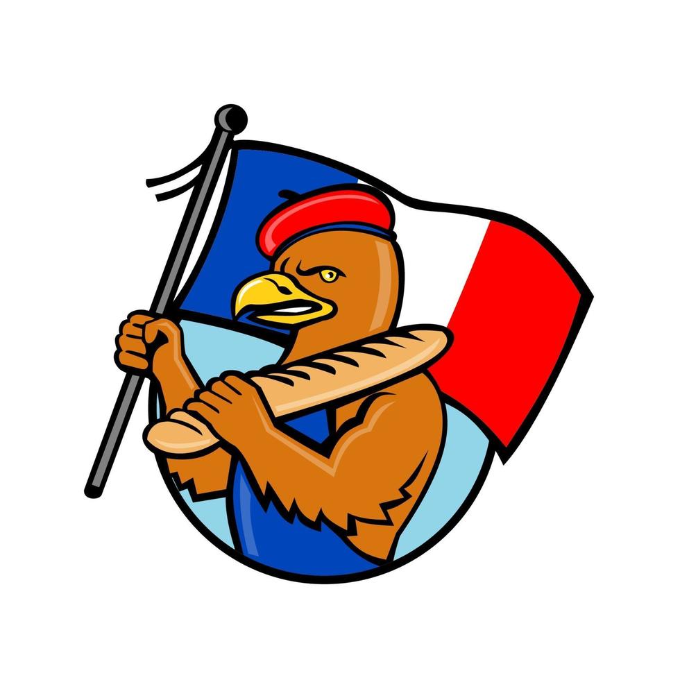 águia francesa segurando bandeira e desenho da baguete vetor