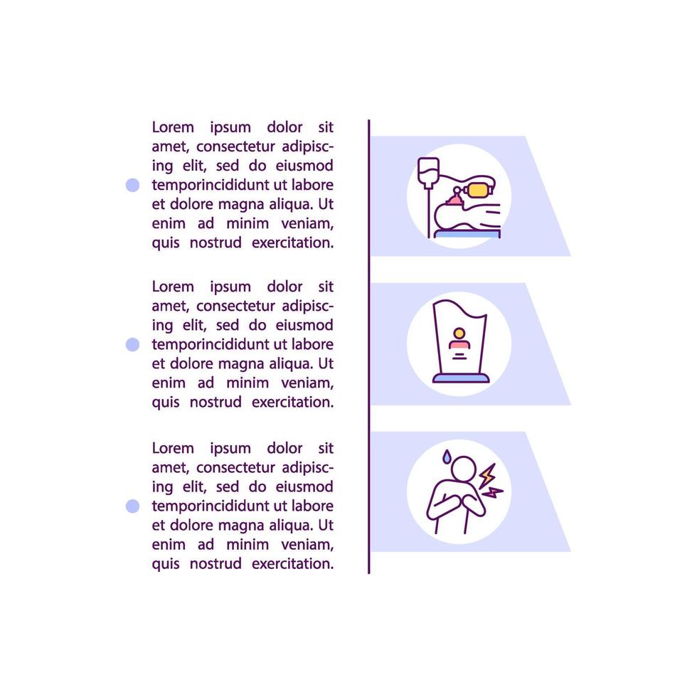 ícones de linha de conceito de efeitos graves para a saúde com texto vetor