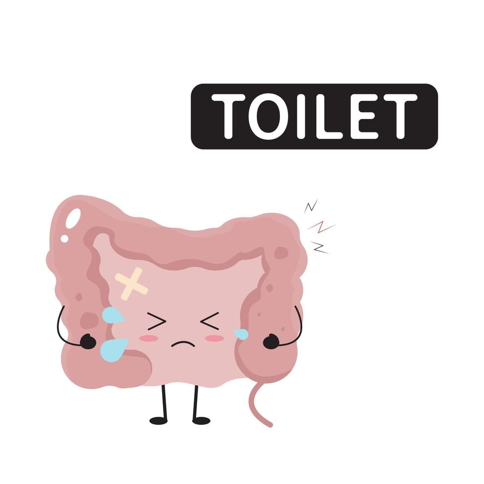 conceito de intestino kawaii doente para diarreia e síndrome do intestino irritável vetor