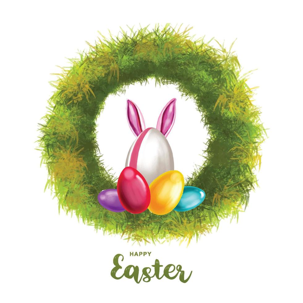 feliz Páscoa feriado com pintado ovo com Coelho orelhas cartão Projeto vetor