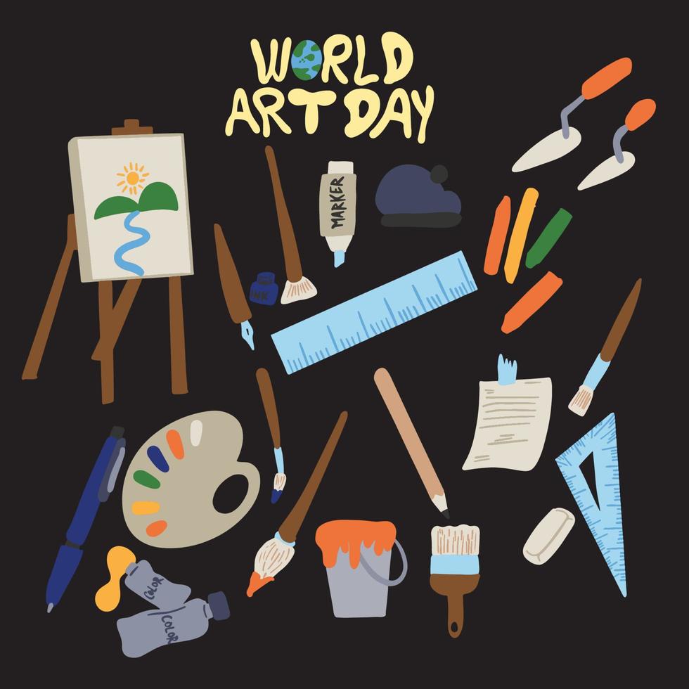 mundo arte dia, pintura conjuntos ,bom para gráfico Projeto recurso para mundo arte dia eventos vetor