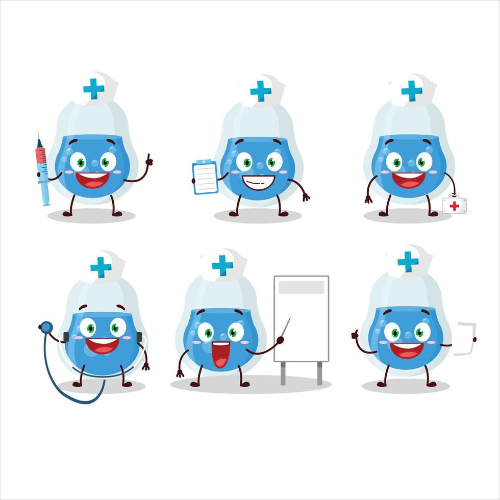 médico profissão emoticon com azul poção desenho animado personagem vetor