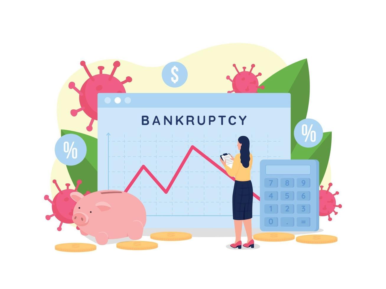 ilustração em vetor conceito plano gráfico recessão financeira