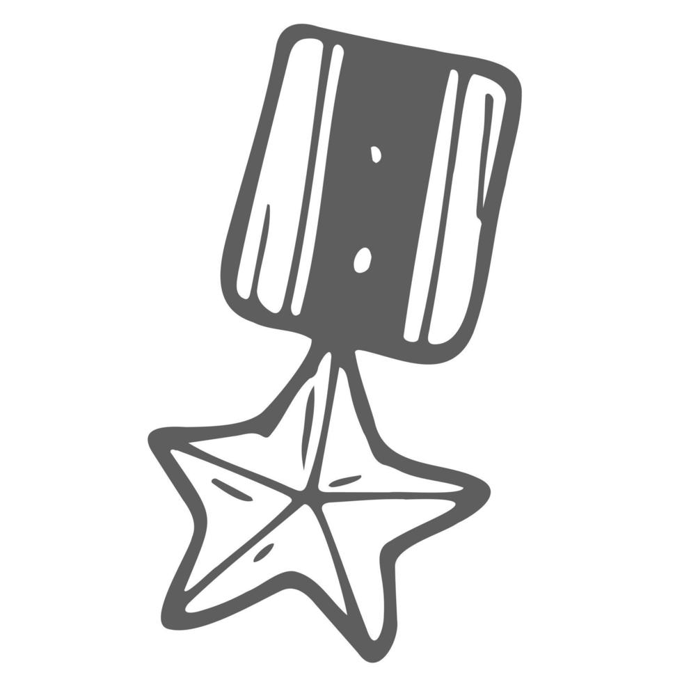 mão desenhado militares medalha com estrela. crianças desenhando do guerra prêmio. vetor ilustração dentro rabisco estilo em branco fundo.