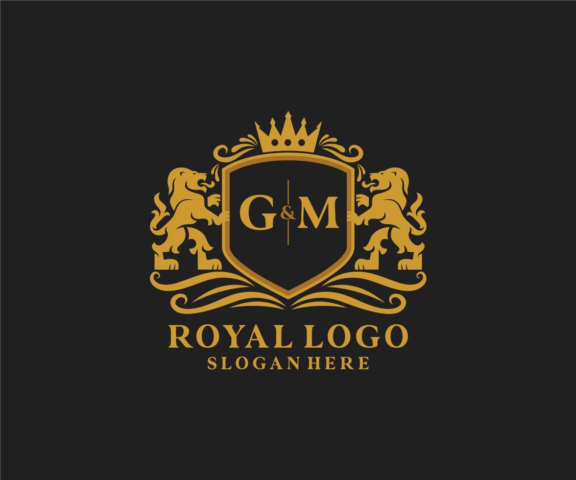 inicial gm carta leão modelo de logotipo de luxo real em arte vetorial para restaurante, realeza, boutique, café, hotel, heráldica, joias, moda e outras ilustrações vetoriais. vetor