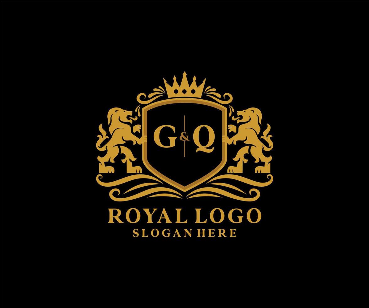 modelo de logotipo de luxo real de leão de letra gq inicial em arte vetorial para restaurante, realeza, boutique, café, hotel, heráldica, joias, moda e outras ilustrações vetoriais. vetor