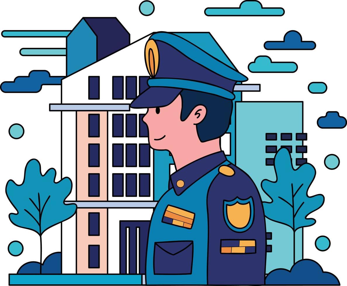 polícia e polícia estação ilustração dentro rabisco estilo vetor