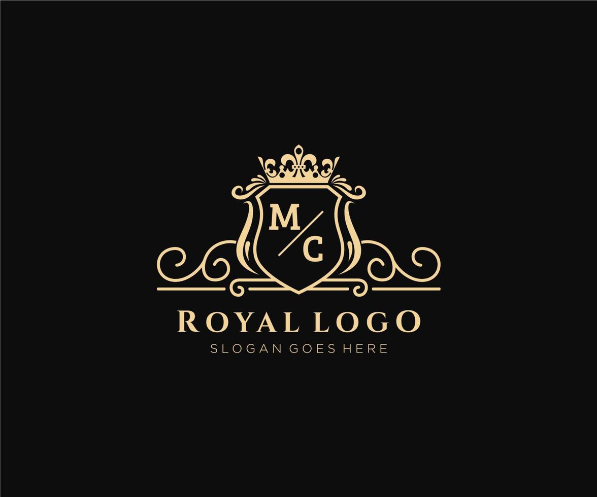 inicial mc carta luxuoso marca logotipo modelo, para restaurante, realeza, butique, cafeteria, hotel, heráldico, joia, moda e de outros vetor ilustração.