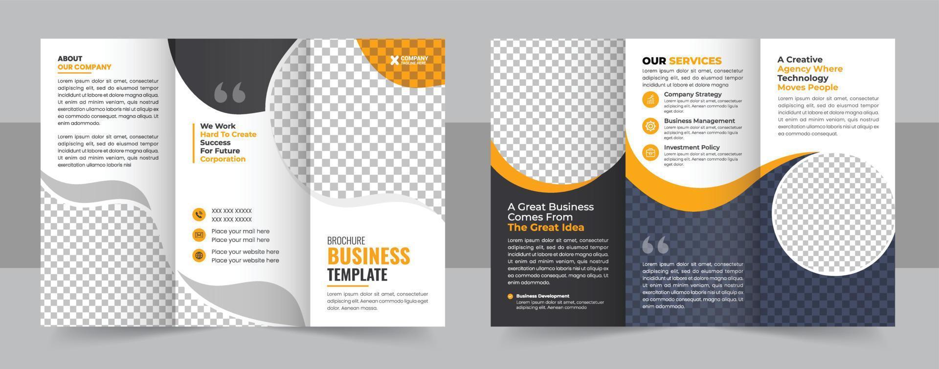 modelo de design de brochura com três dobras para sua empresa, corporativa, negócios, publicidade, marketing, agência e negócios na Internet vetor