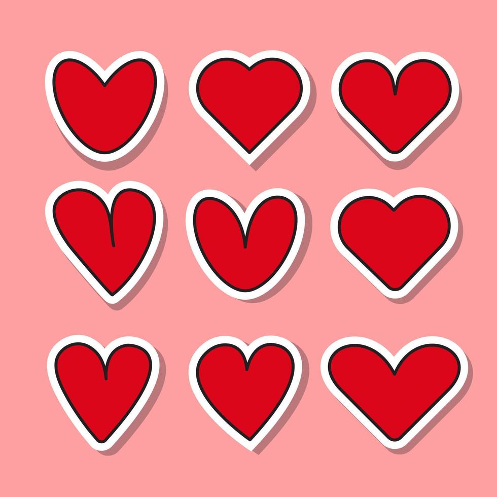 conjunto do vermelho corações adesivos. diferente romântico vetor coração ícones para adesivos, rótulos, e dia dos namorados dia