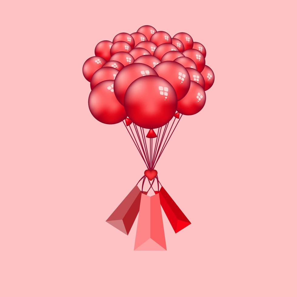 hélio vermelho balões com três presente caixas. decorativo Projeto elementos. vetor ilustração balão com a vermelho presente caixa