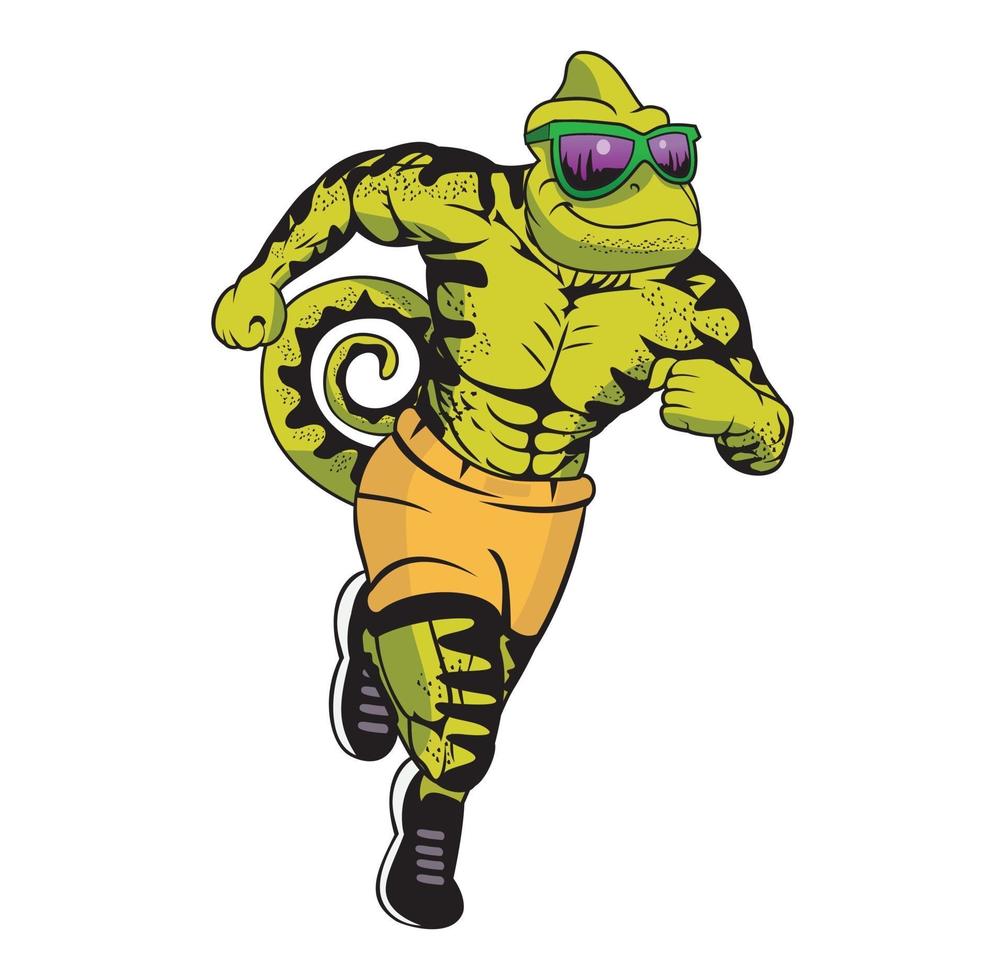 lagarto personagem de desenho animado correndo ilustração de musculação vetor