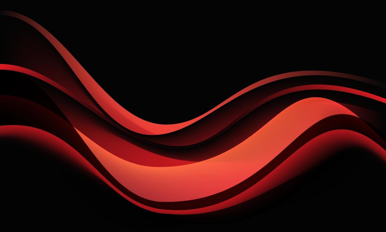 Resumo onda vermelha curva sombra dinâmica na ilustração vetorial de fundo preto. vetor