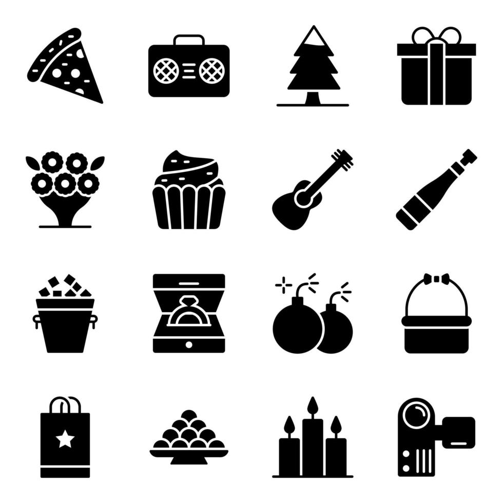 conjunto de ícones de acessórios para festas e eventos vetor