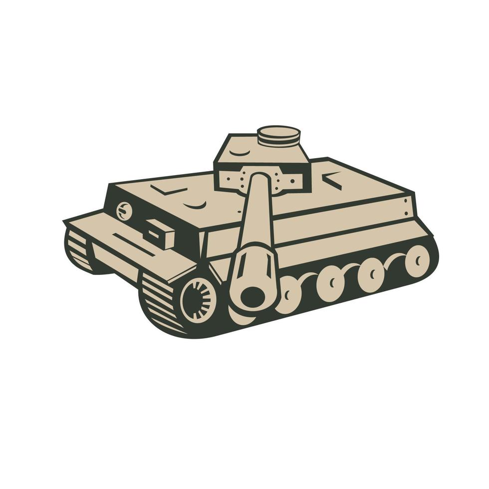 ilustração em estilo retro de um tanque de guerra alemão da segunda guerra mundial vetor