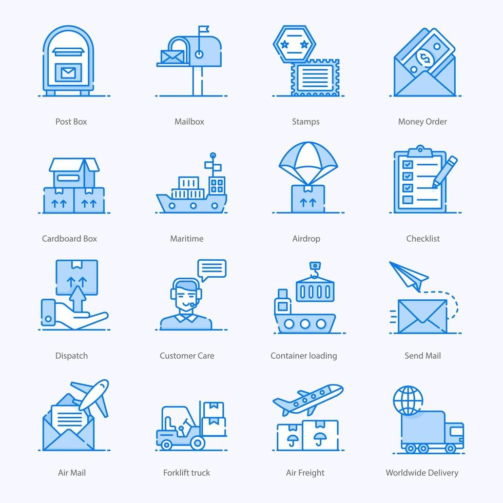 conjunto de ícones de serviços postais e de carga vetor