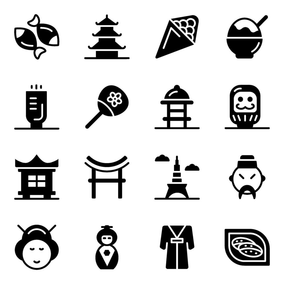 conjunto de ícones de elementos culturais japoneses vetor