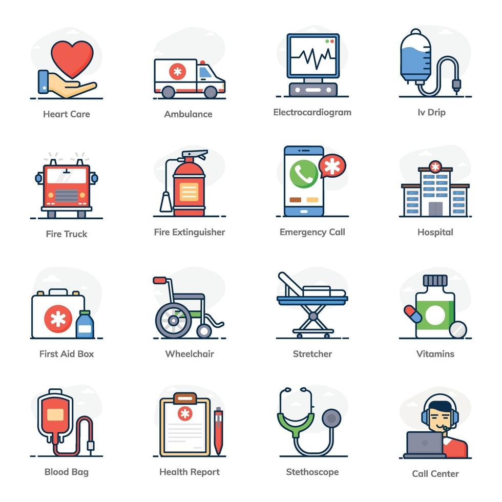 conjunto de ícones de emergência e saúde vetor