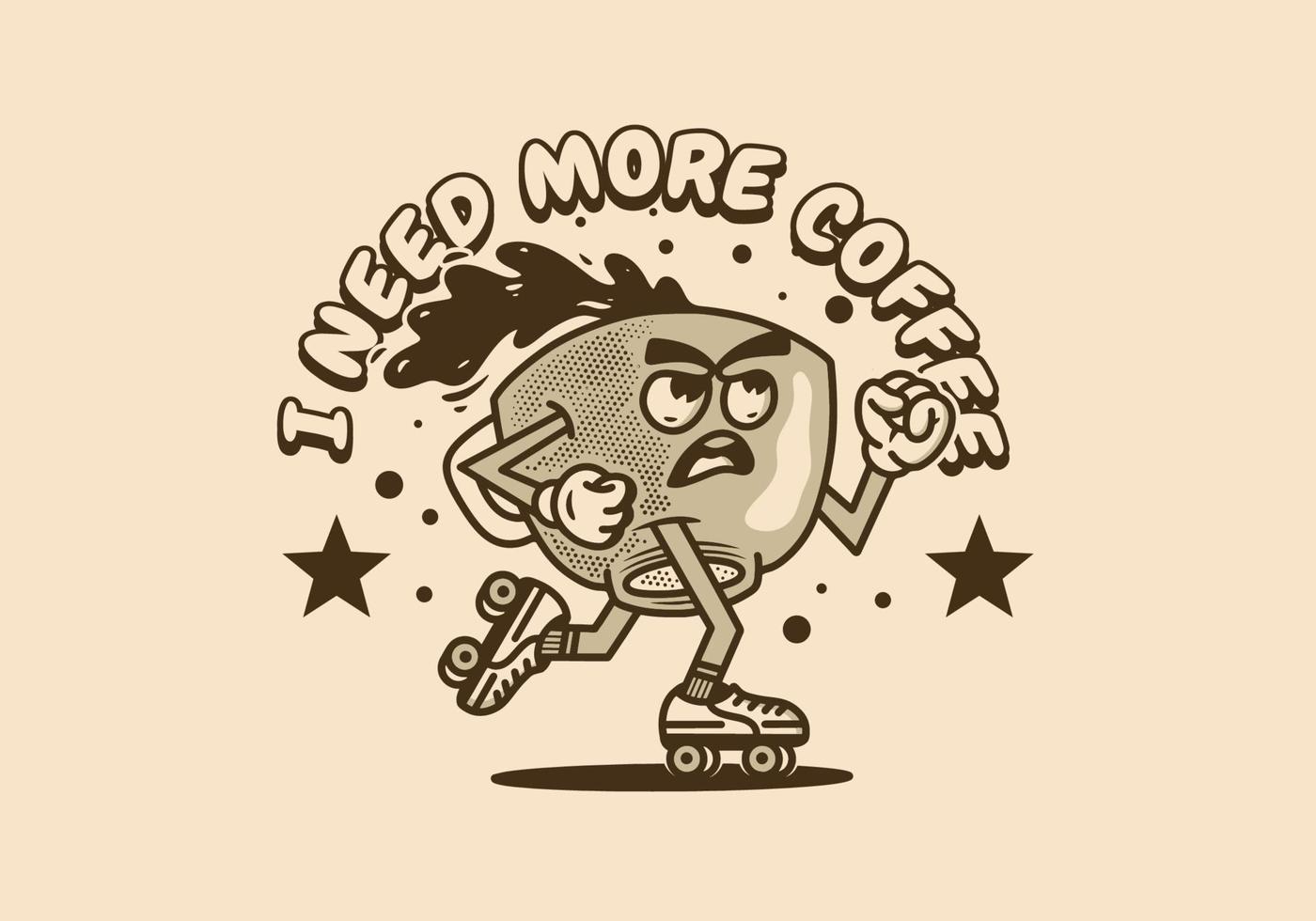 mascote personagem ilustração do café copo jogando rolo patins vetor