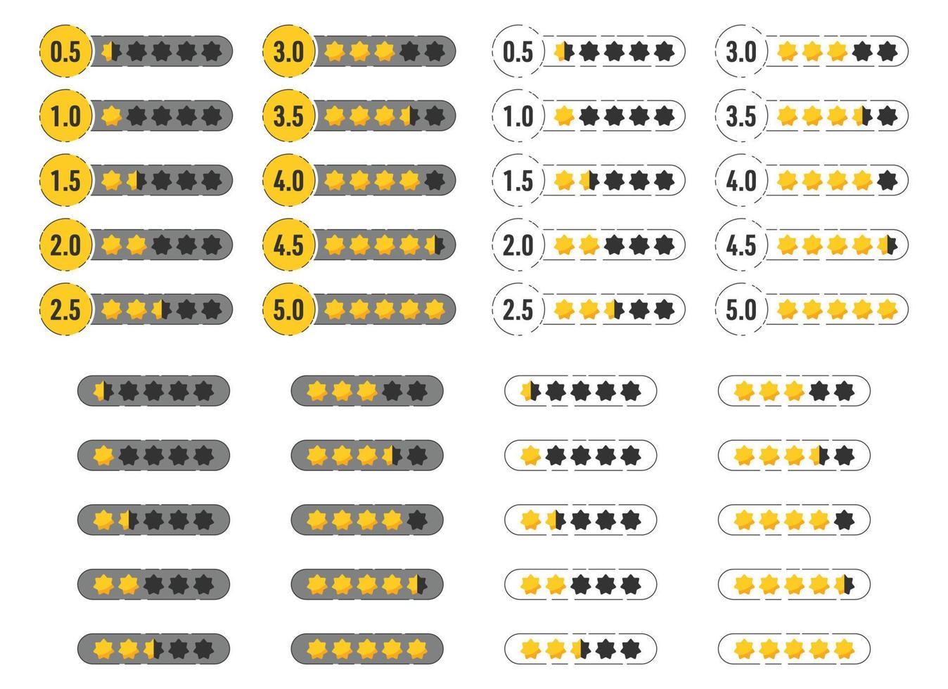 Avaliação Estrela crachá com ouro estrelas e números. vetor ilustração coleção