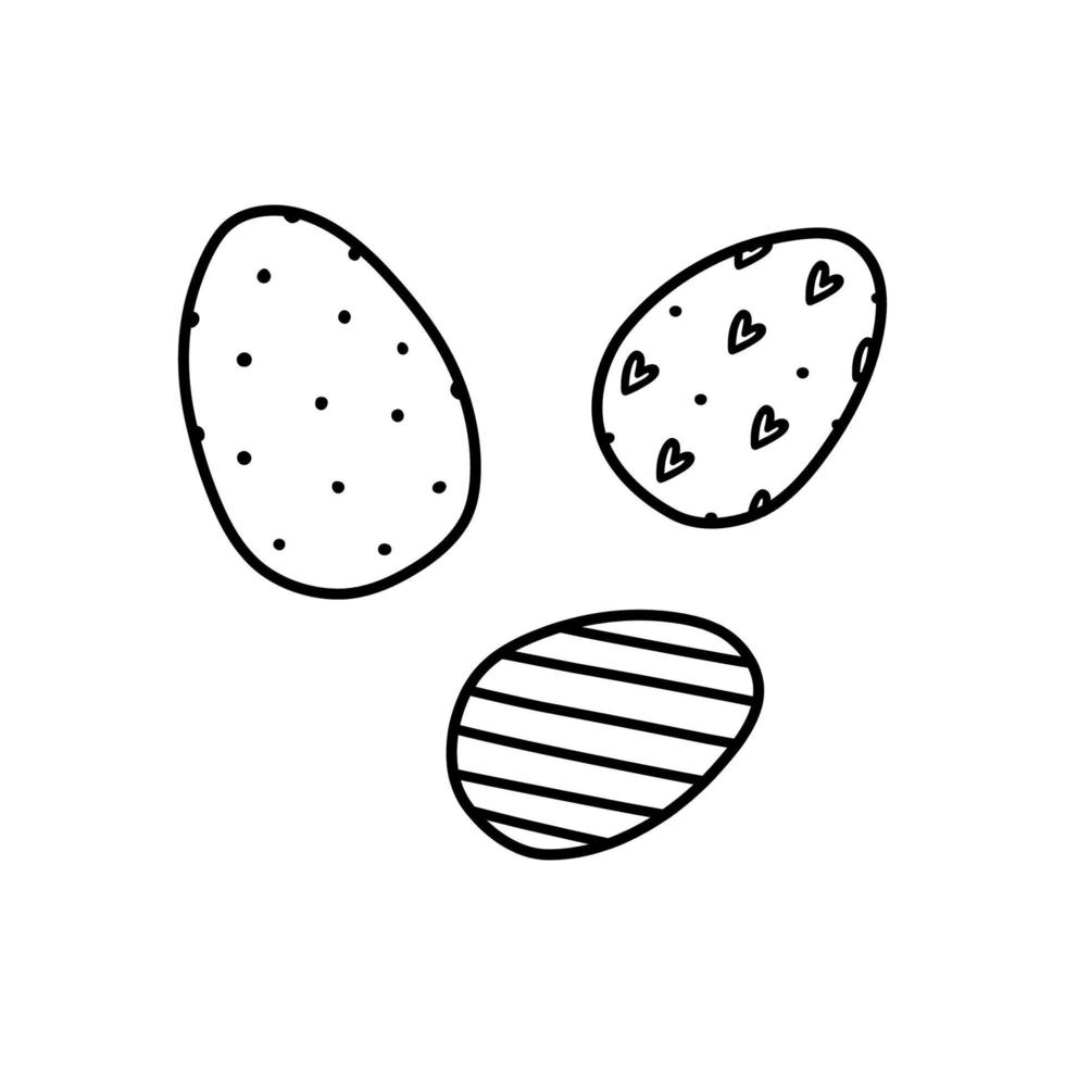 ovos de páscoa decorados bonitos isolados no fundo branco. ilustração vetorial desenhada à mão em estilo doodle. perfeito para projetos de férias, cartões, logotipo, decorações. vetor