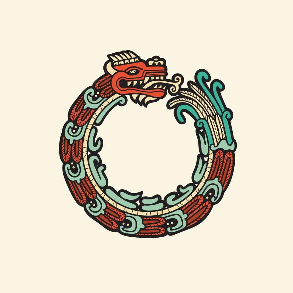 mão desenhado asteca Dragão quetzalcoatl mexicano Deus vetor