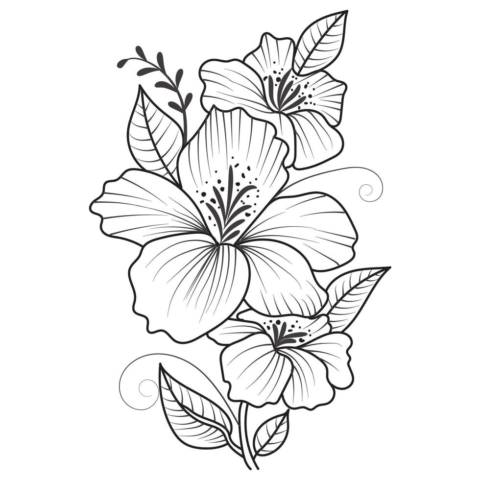 conjunto do diferentes flor linha em branco fundo. flores desenhando com arte de linha em branco fundos. vetor