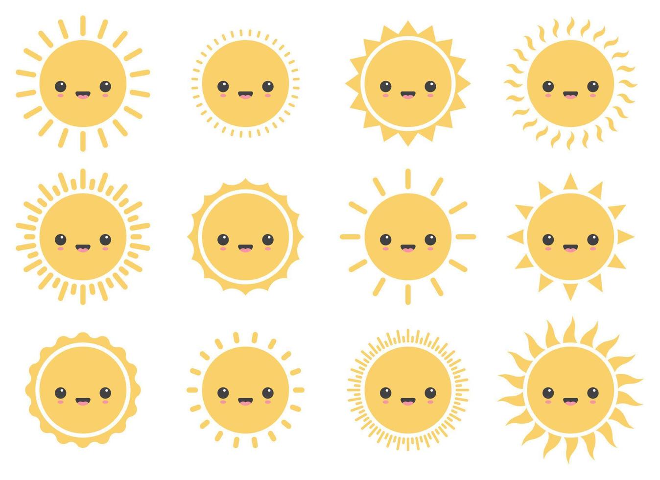 desenho animado Sol ícone com facial expressão vetor ilustração isolado em branco