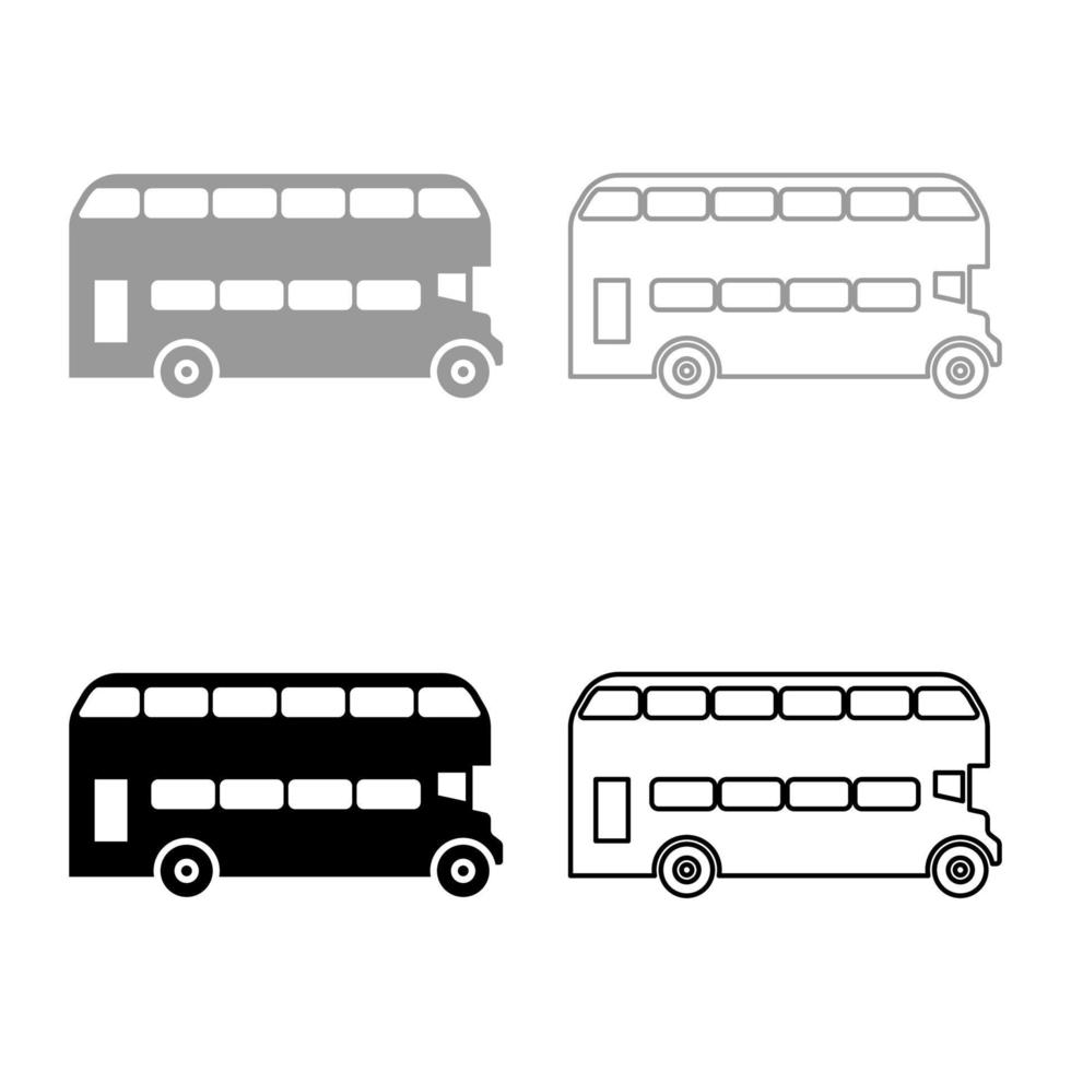 dois andares Londres ônibus cidade transporte Duplo decker passeios turísticos conjunto ícone cinzento Preto cor vetor ilustração imagem sólido preencher esboço contorno linha fino plano estilo