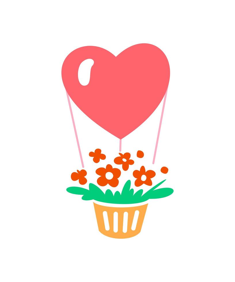balão de coração com flores - ilustração vetorial isolada no fundo branco vetor