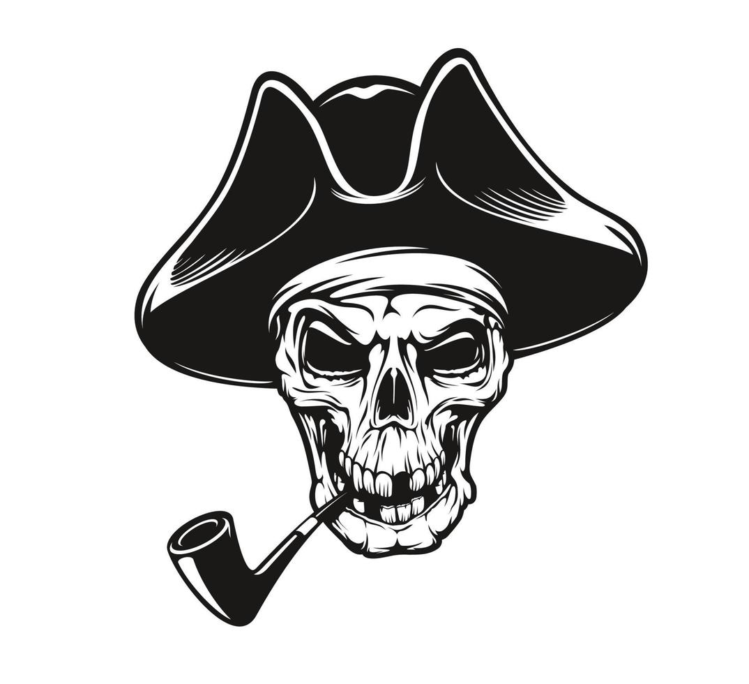 pirata capitão crânio tatuagem com cano, tricórnio chapéu vetor