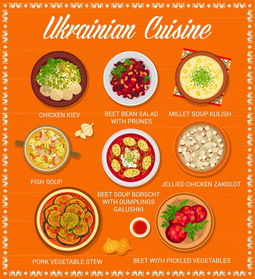 ucraniano cozinha cardápio com Comida e prato refeições vetor