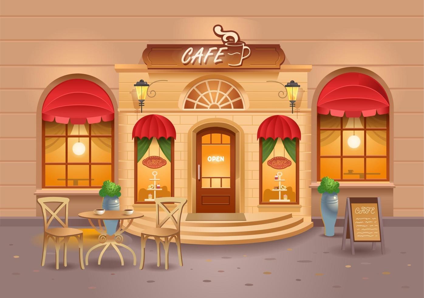 edifício de café na cidade. café. café de rua. ilustração vetorial vetor