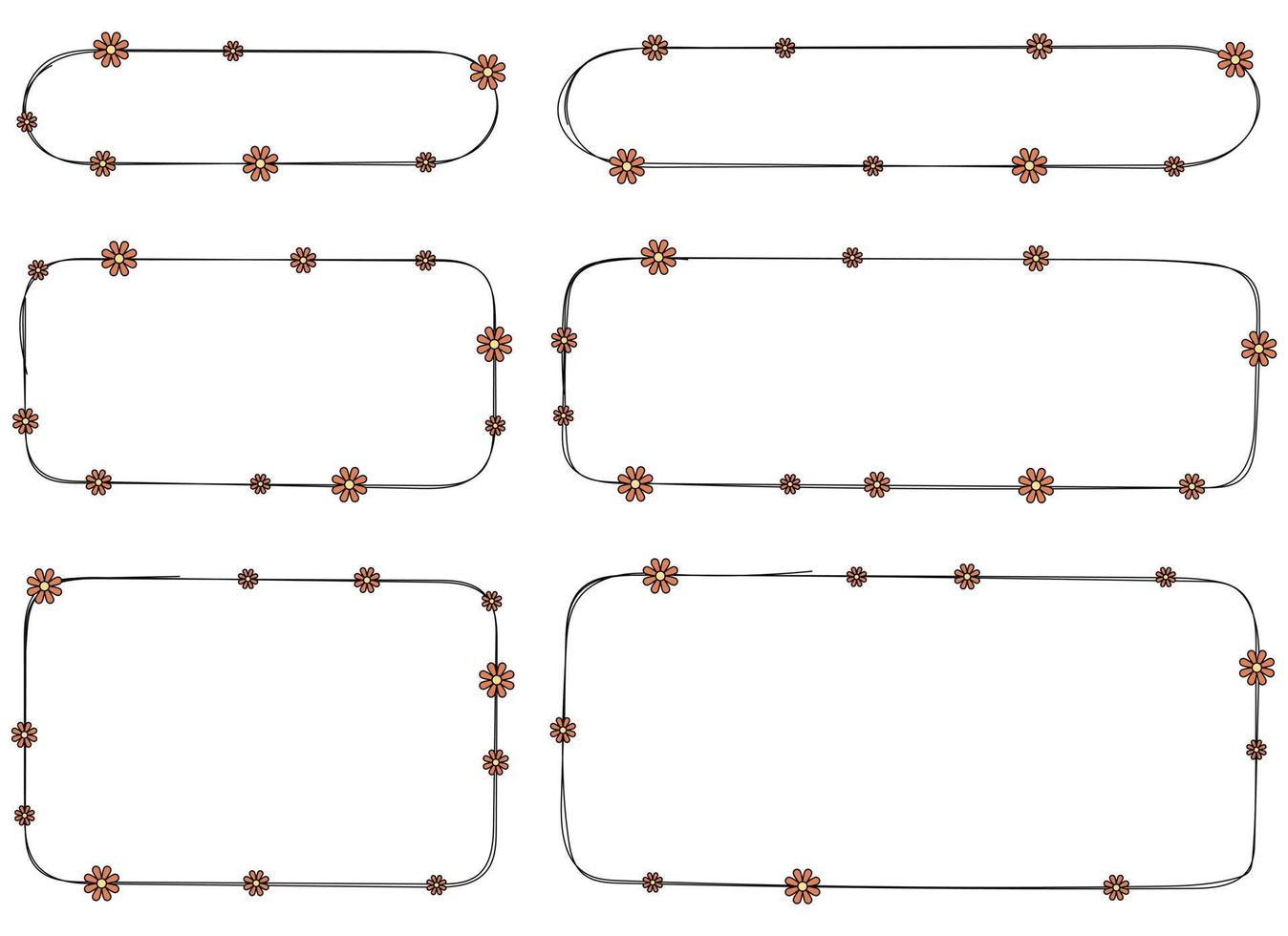 mão desenhado retângulo quadro, Armação decoração elemento com flores vetor conjunto