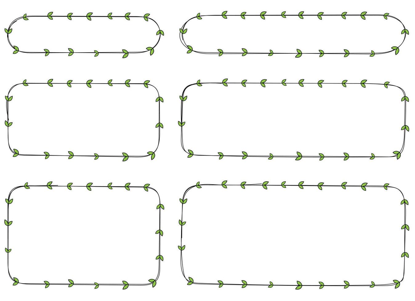 mão desenhado retângulo quadro, Armação decoração elemento com folhas vetor conjunto