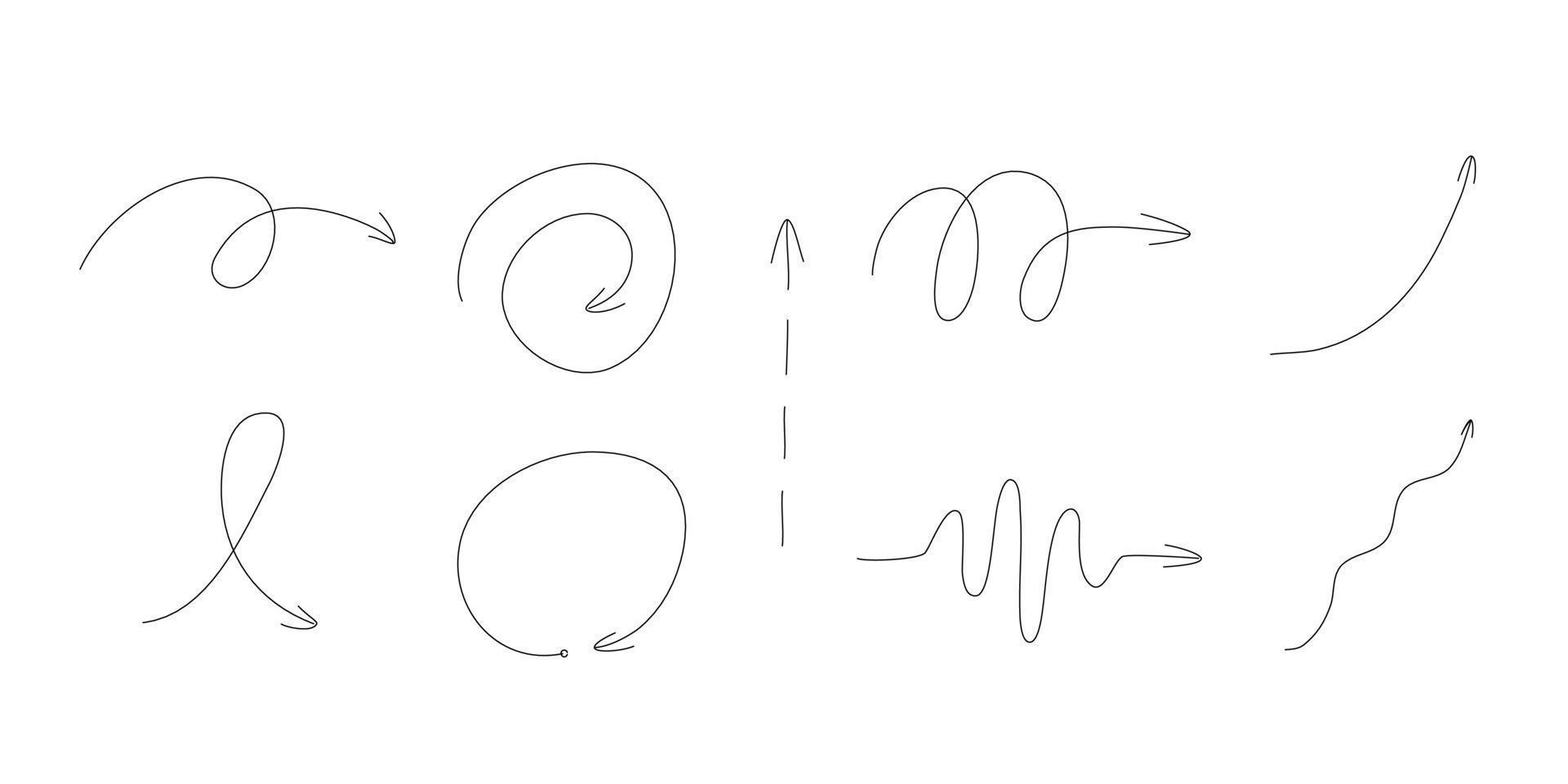 Setas; flechas mão desenhado rabisco vetor ilustrações. direção sinais coleção. ponteiro símbolo. o negócio gráfico Projeto elemento. editável AVC.