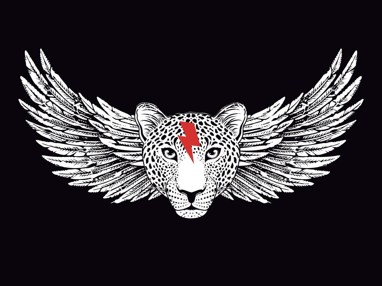 leopardo face com asas Projeto para camiseta isolado em Preto. vermelho raio vetor