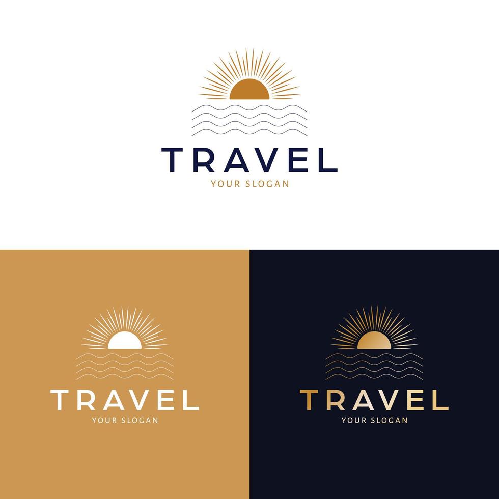 viagem logotipo Projeto. pôr do sol e mar abstrato vetor logotipo. tropical período de férias boêmio logotipo modelo.