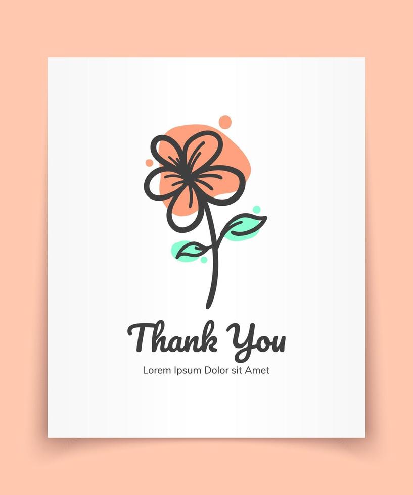 cartão de agradecimento com flor rosa vetor