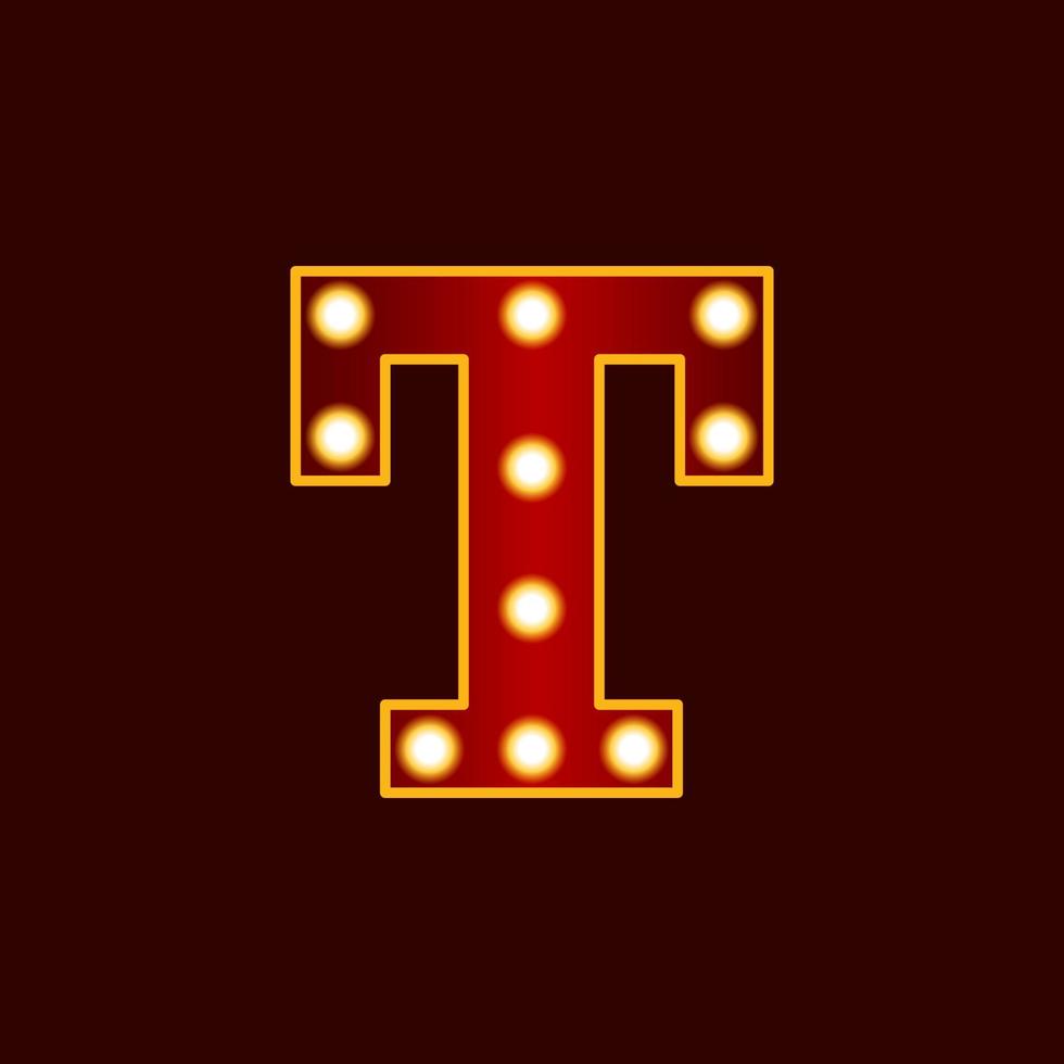 t, alfabeto carta com lâmpada vetor ícone