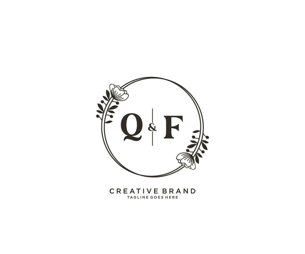 inicial qf cartas mão desenhado feminino e floral botânico logotipo adequado para spa salão pele cabelo beleza boutique e Cosmético empresa. vetor