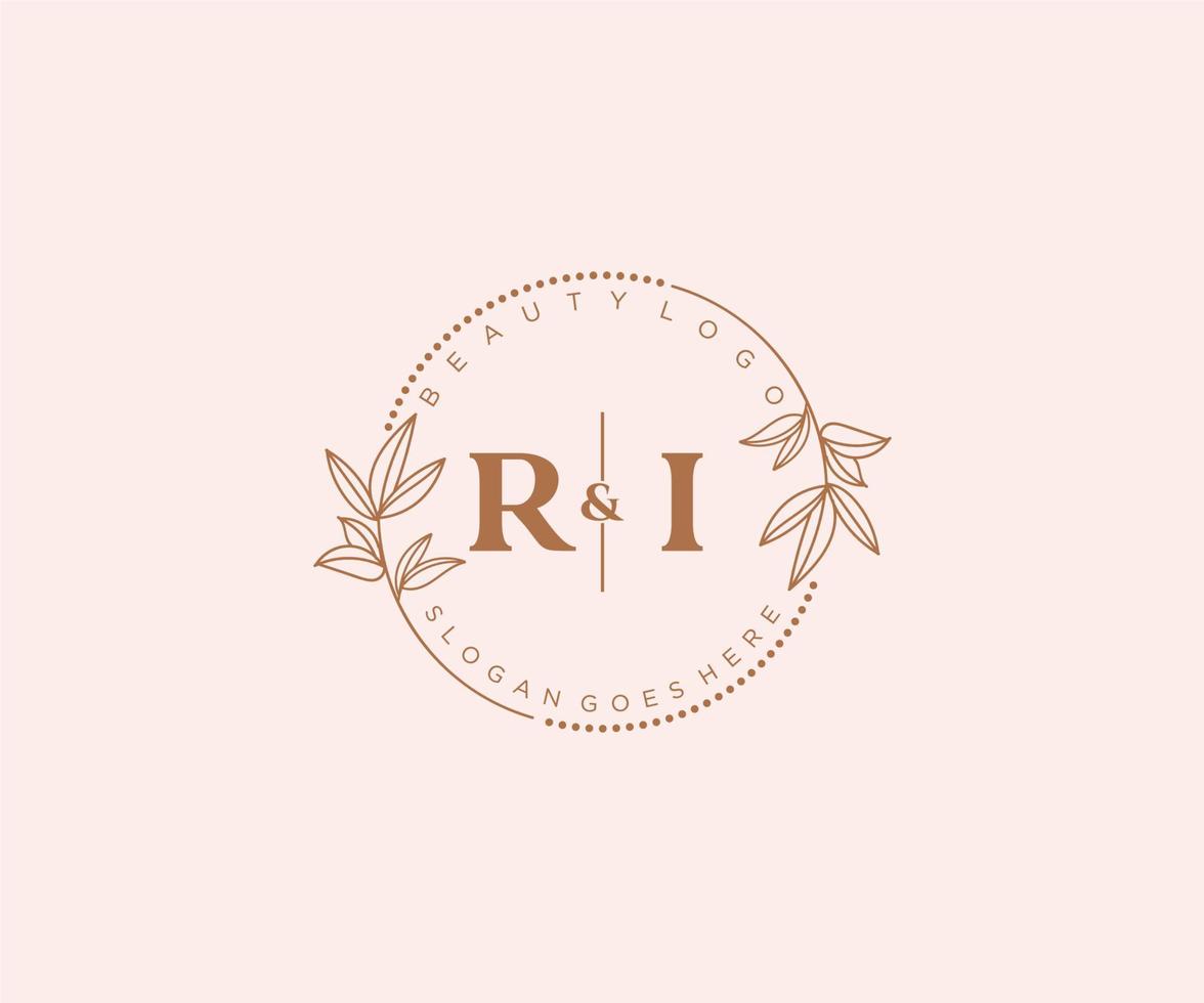 inicial ri cartas lindo floral feminino editável premade monoline logotipo adequado para spa salão pele cabelo beleza boutique e Cosmético empresa. vetor