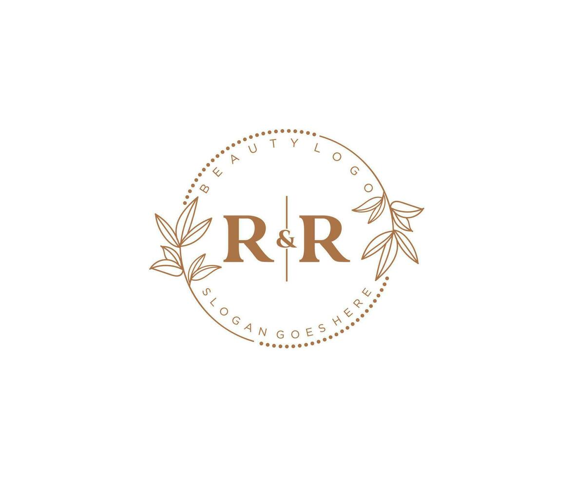 inicial rr cartas lindo floral feminino editável premade monoline logotipo adequado para spa salão pele cabelo beleza boutique e Cosmético empresa. vetor