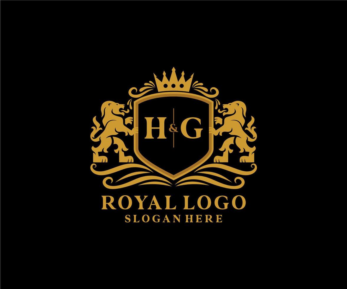 modelo de logotipo de luxo real de leão de letra hg inicial em arte vetorial para restaurante, realeza, boutique, café, hotel, heráldica, joias, moda e outras ilustrações vetoriais. vetor