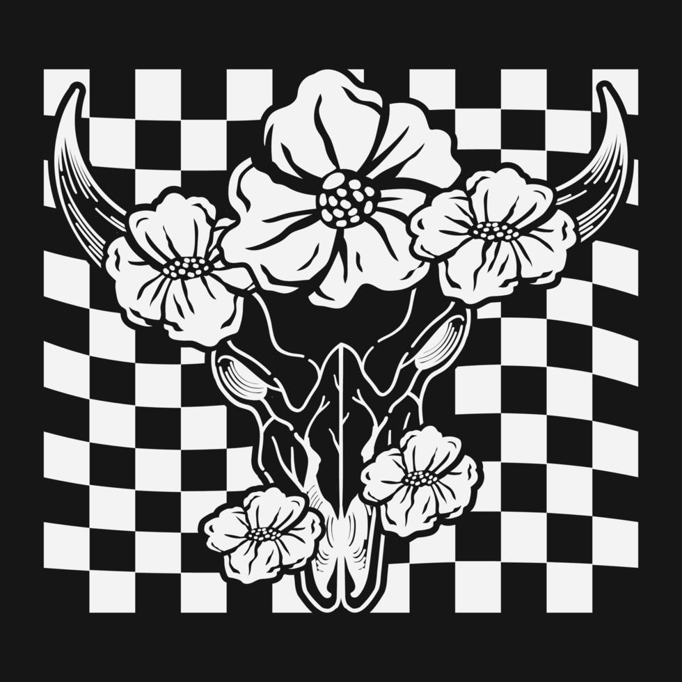 floral vaca longhorn crânio vetor camiseta