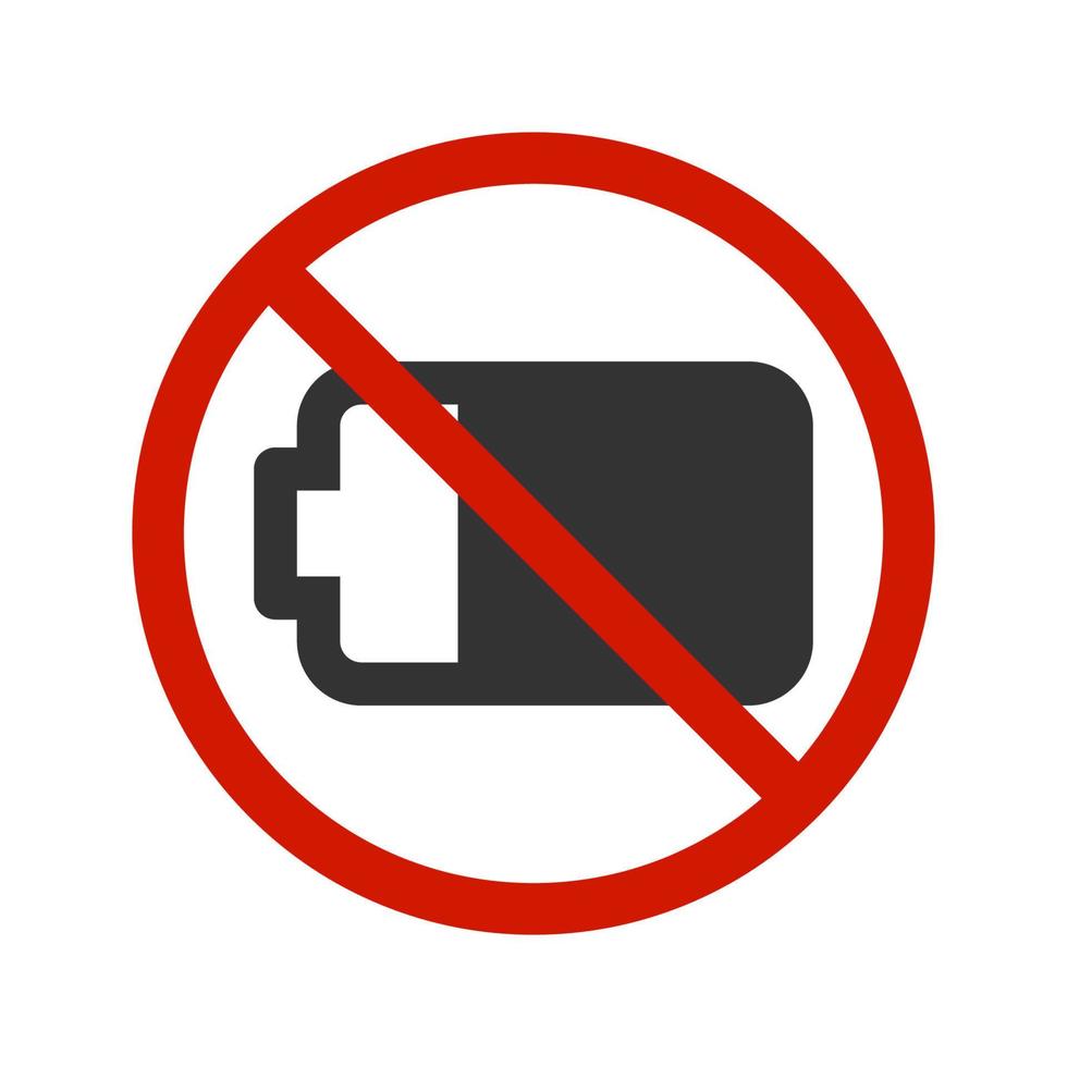 não bateria ícone ou logotipo. proibido, usando bateria é não permitido.vetor ilustração vetor