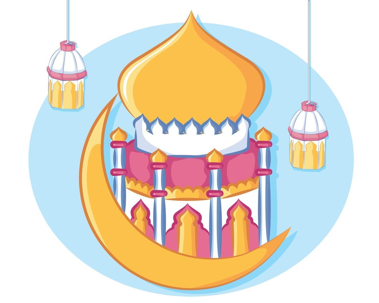 desenho de mesquita para cartão islâmico de eid mubarak vetor