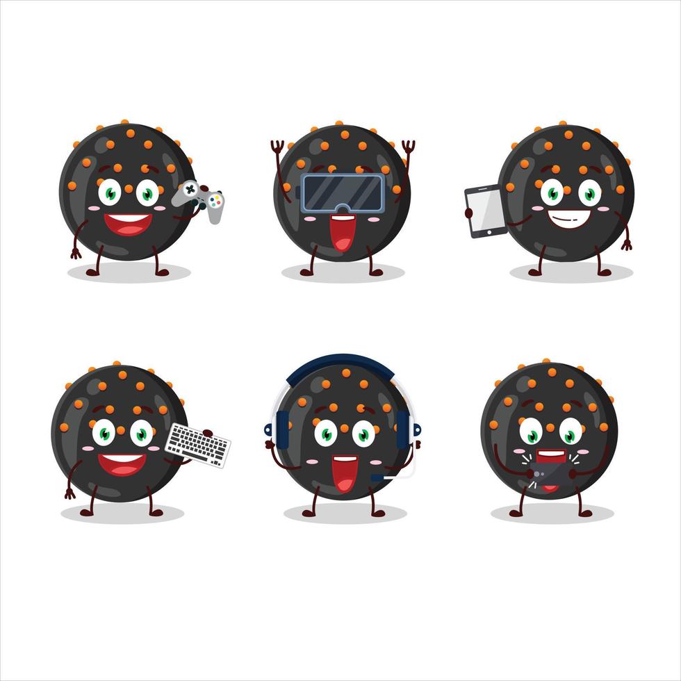 dia das Bruxas Preto doce desenho animado personagem estão jogando jogos com vários fofa emoticons vetor